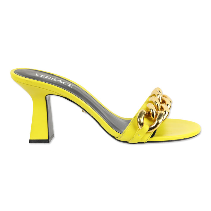 Versace Yellow Leather Chain Mid-Heel Sandals