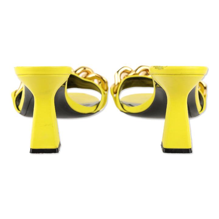 Versace Yellow Leather Chain Mid-Heel Sandals
