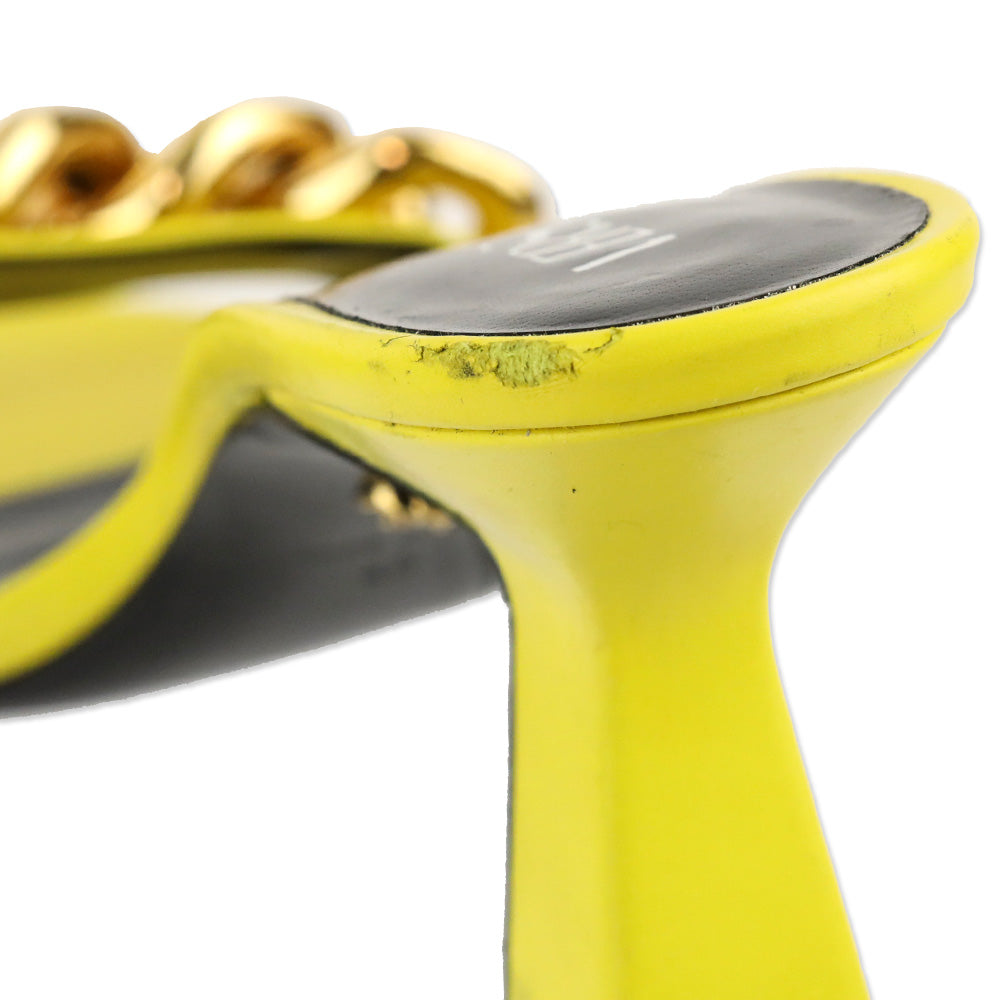 Versace Yellow Leather Chain Mid-Heel Sandals