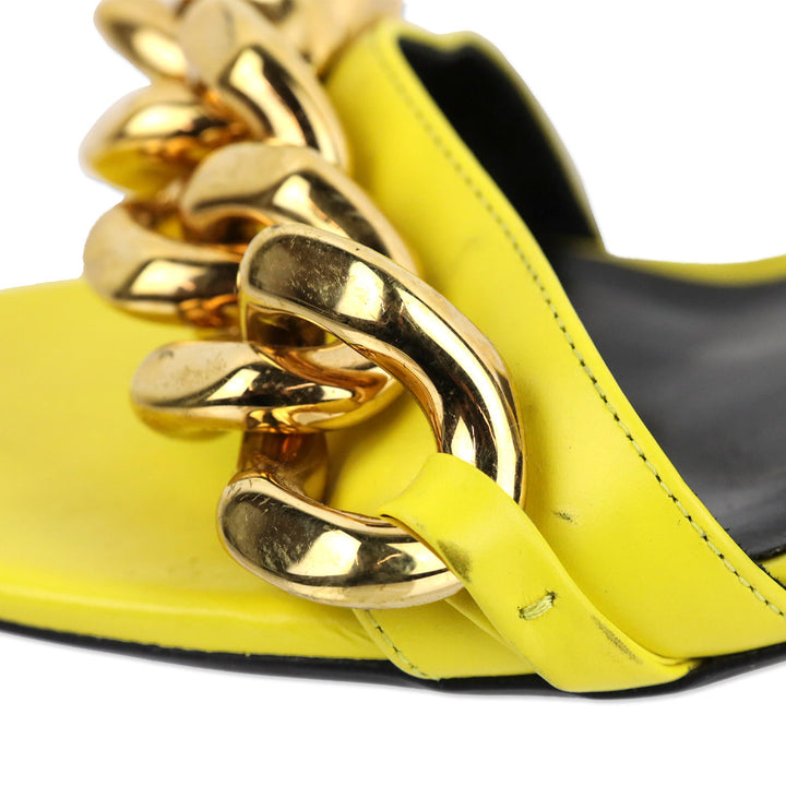 Versace Yellow Leather Chain Mid-Heel Sandals