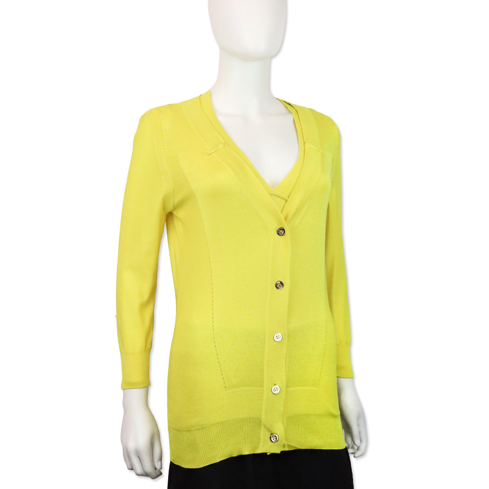 Versace Yellow Silk Knit Button-Front Cardigan