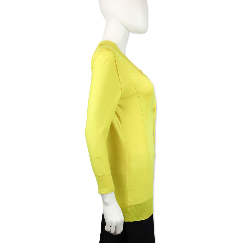 Versace Yellow Silk Knit Button-Front Cardigan
