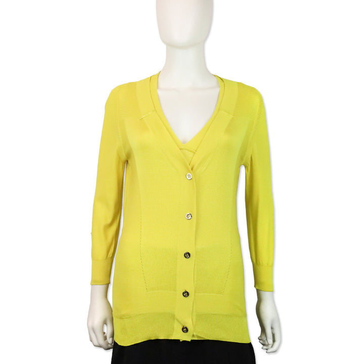 Versace Yellow Silk Knit Button-Front Cardigan