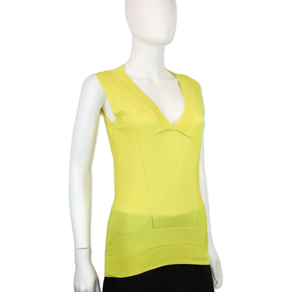Versace Yellow Silk Knit V-Neck Sleeveless Sweater