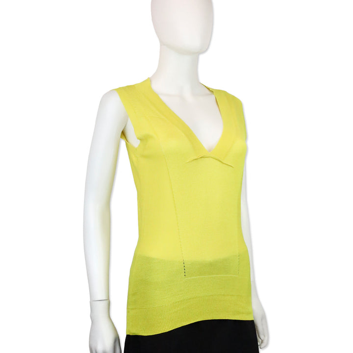 Versace Yellow Silk Knit V-Neck Sleeveless Sweater