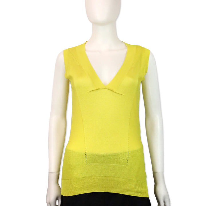 Versace Yellow Silk Knit V-Neck Sleeveless Sweater