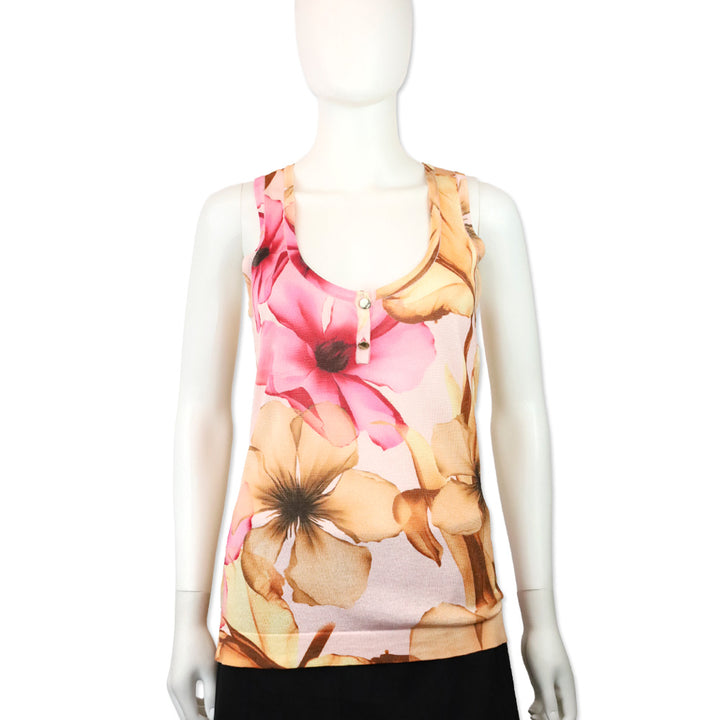 Versace Pink/Peach Floral Knit Tank Top