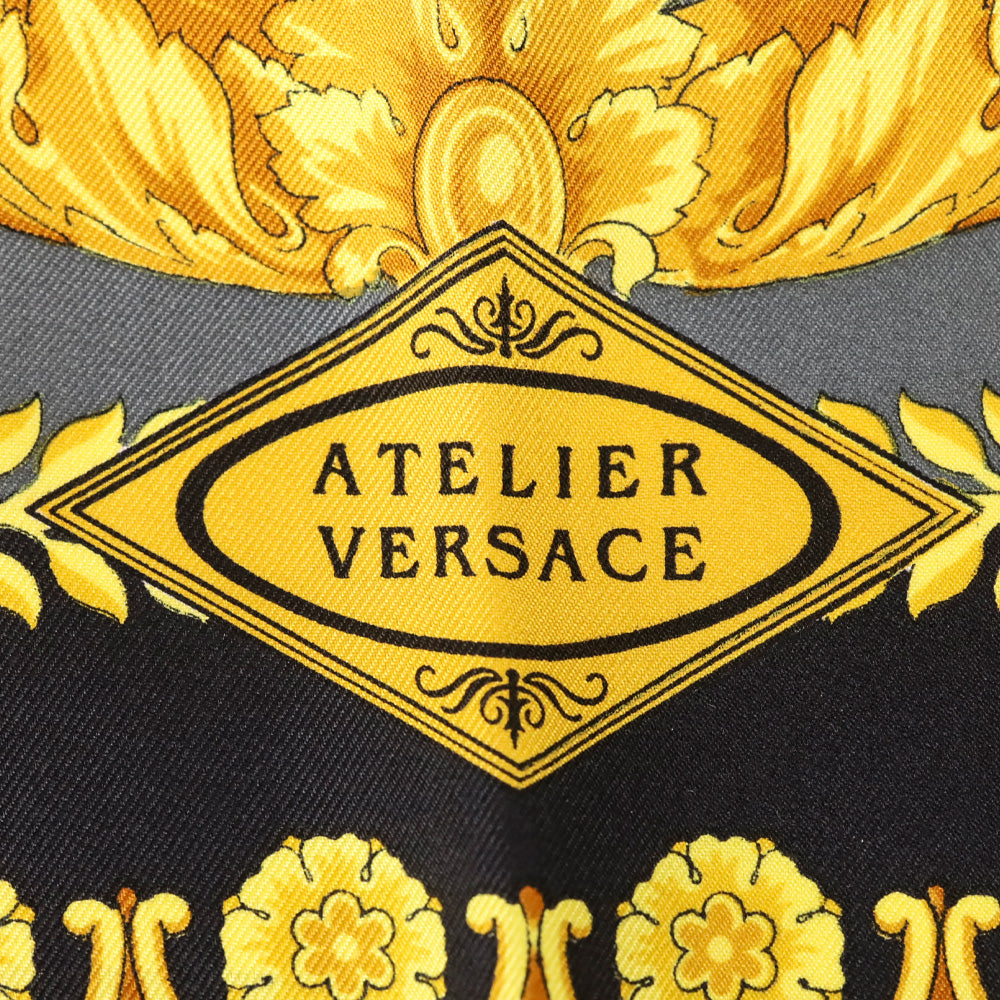Versace x Atelier Gold Black Bacchus Barocco Foulard Silk Scarf