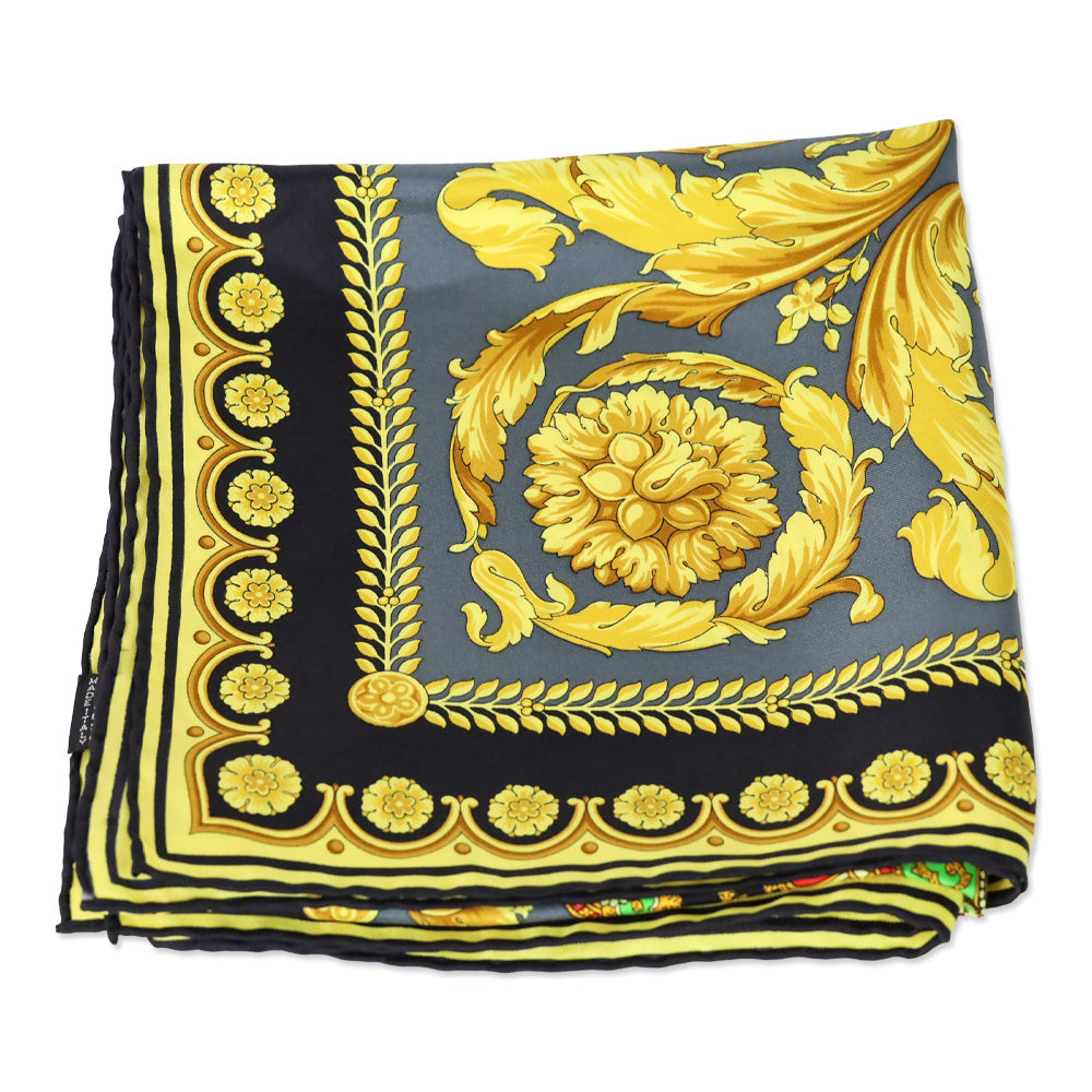 Versace x Atelier Gold Black Bacchus Barocco Foulard Silk Scarf