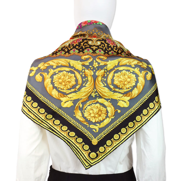 Versace x Atelier Gold Black Bacchus Barocco Foulard Silk Scarf