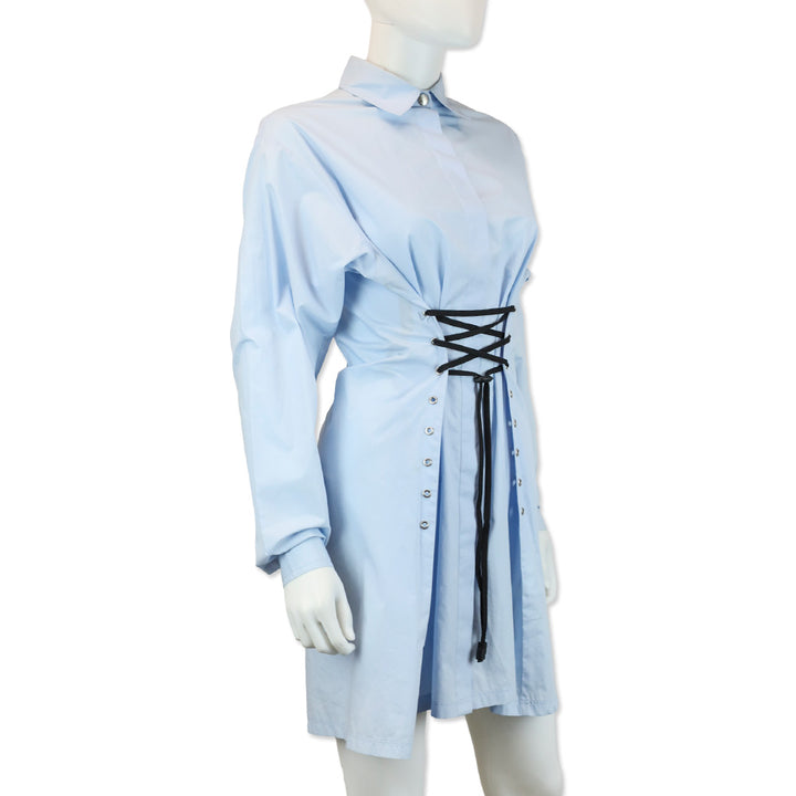 Versus Versace Light Blue Lacing Corset Shirtdress