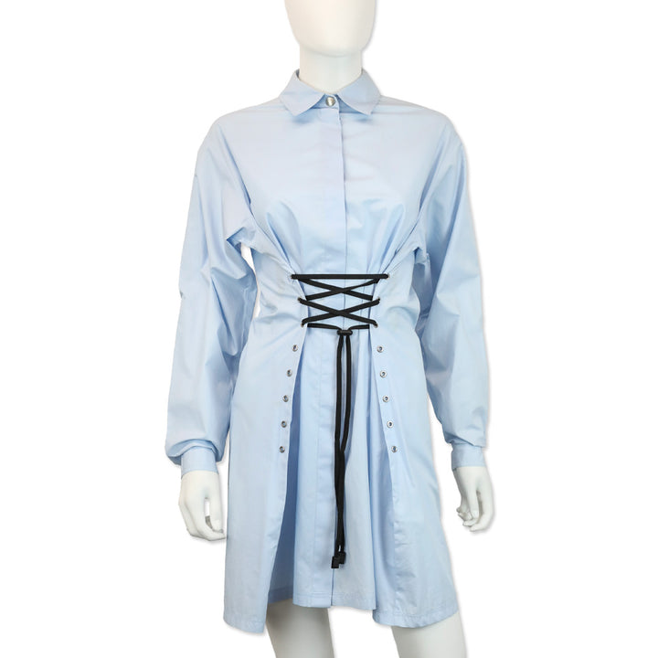 Versus Versace Light Blue Lacing Corset Shirtdress