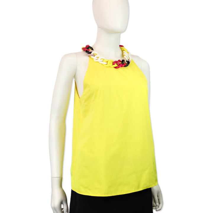 Versus Versace Multicolor Chain Trim Yellow Sleeveless Top