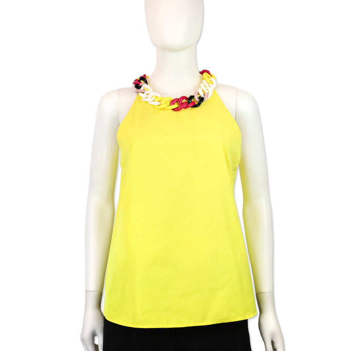 Versus Versace Multicolor Chain Trim Yellow Sleeveless Top