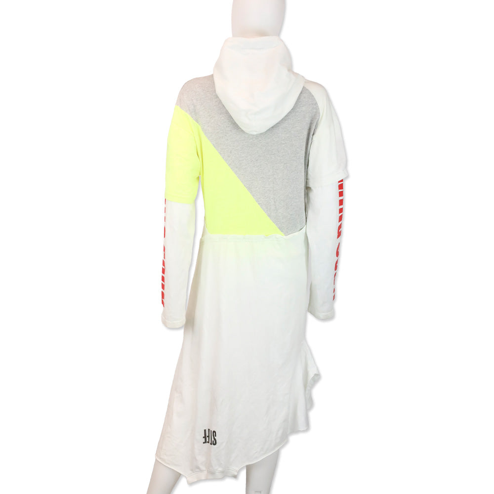 Vetements Grey White Panelled Printed Hoodie Dress