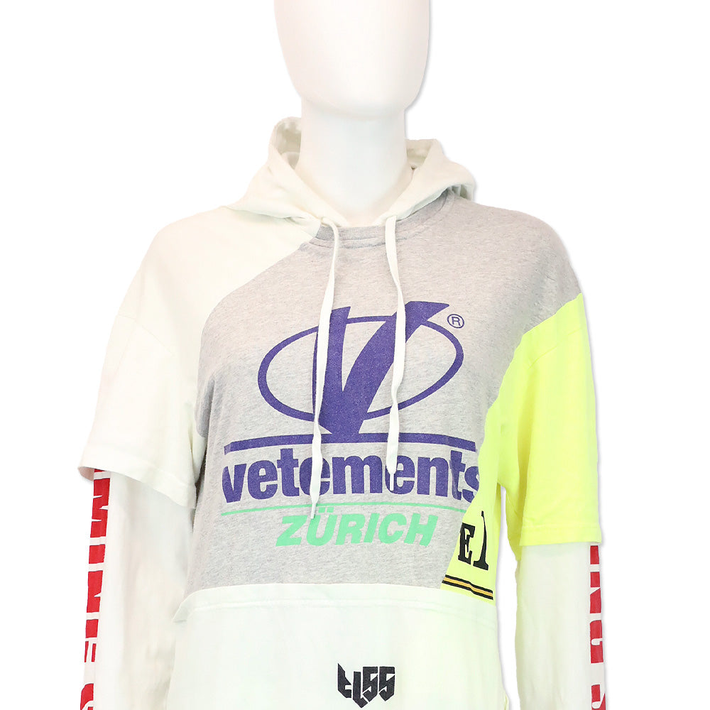 Vetements Grey White Panelled Printed Hoodie Dress