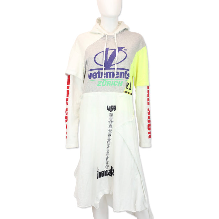 Vetements Grey White Panelled Printed Hoodie Dress