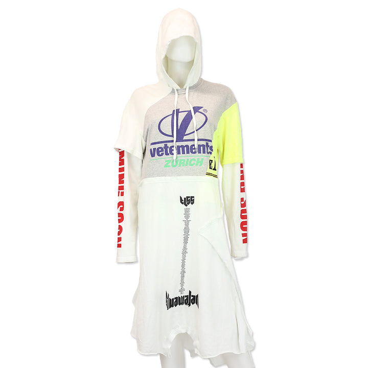 Vetements Grey White Panelled Printed Hoodie Dress