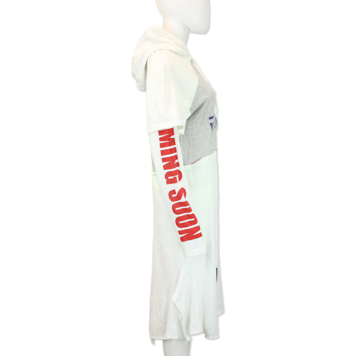 Vetements Grey White Panelled Printed Hoodie Dress