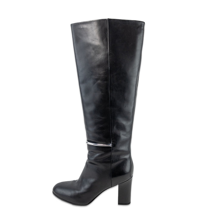 Via Spiga Shaw Black Leather Tall High-Heel Boot