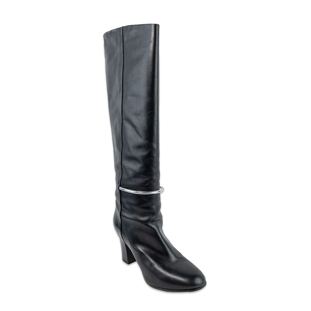 Via Spiga Shaw Black Leather Tall High-Heel Boot