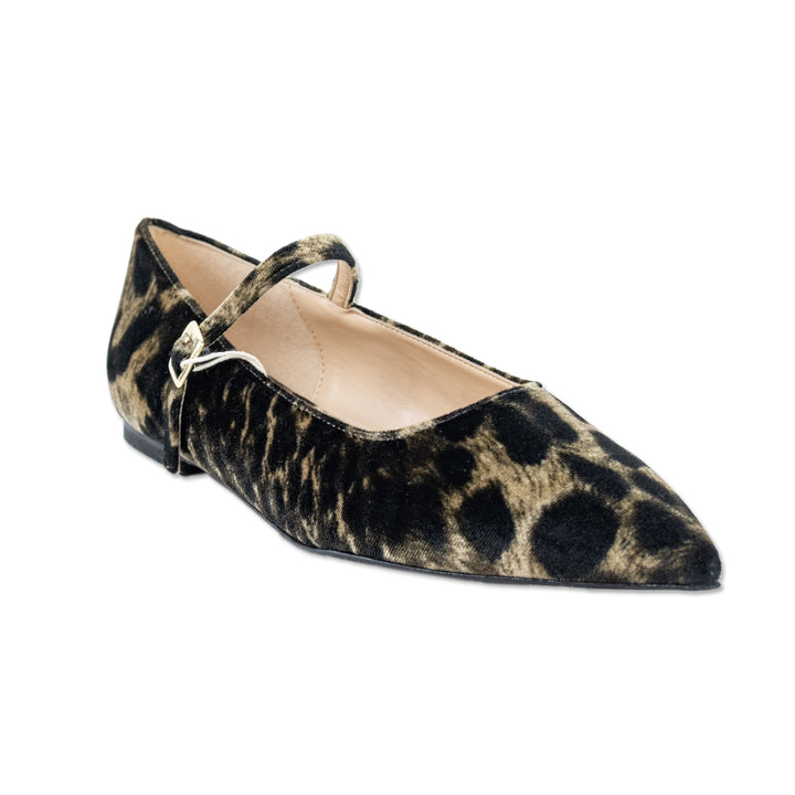 Vicolo Cheetah Print Velvet Mary Jane Flats