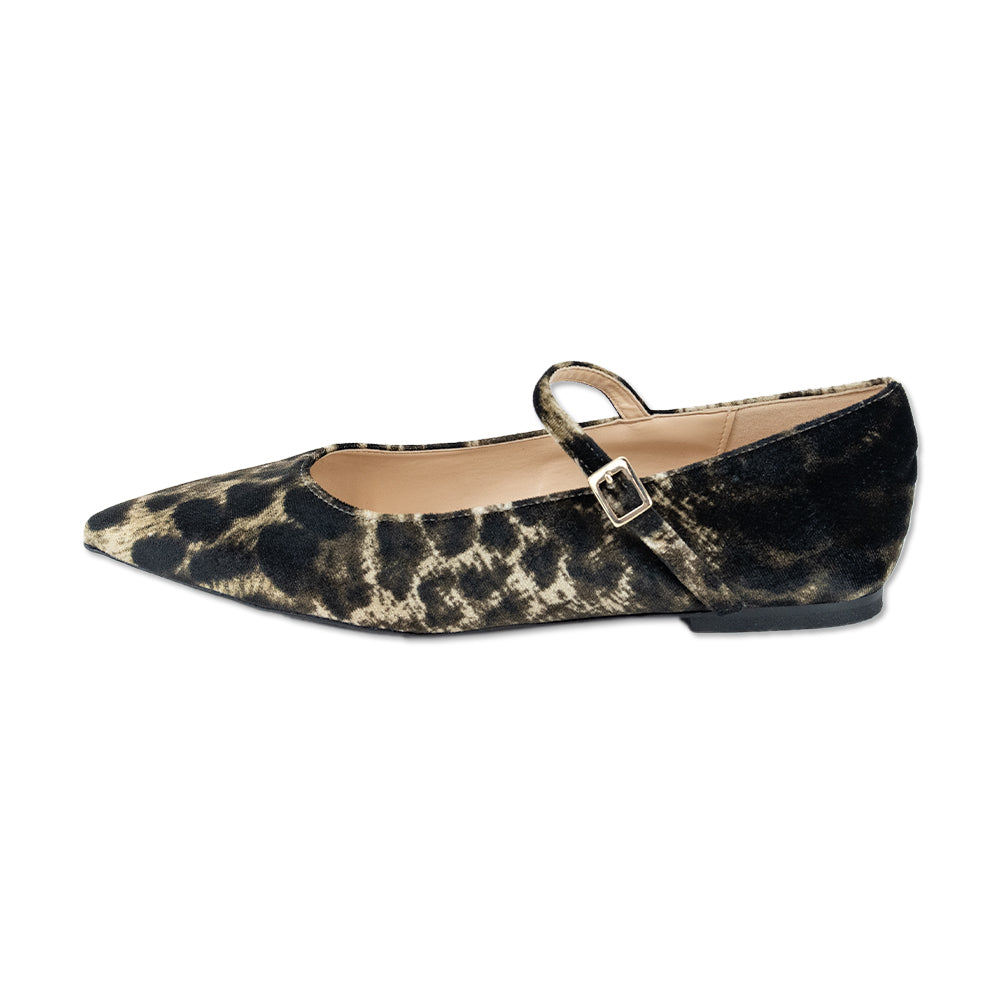 Vicolo Cheetah Print Velvet Mary Jane Flats