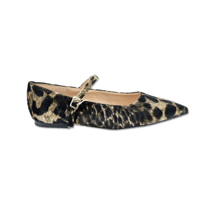 Vicolo Cheetah Print Velvet Mary Jane Flats