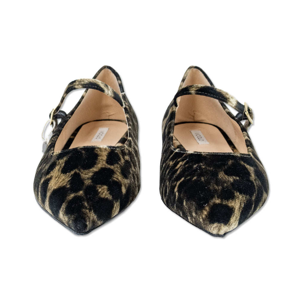 Vicolo Cheetah Print Velvet Mary Jane Flats