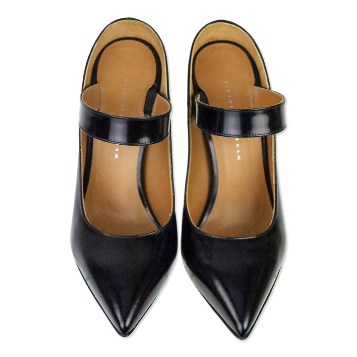 Victoria Beckham Black Gloassed Leather Solar Mary Jane Pumps