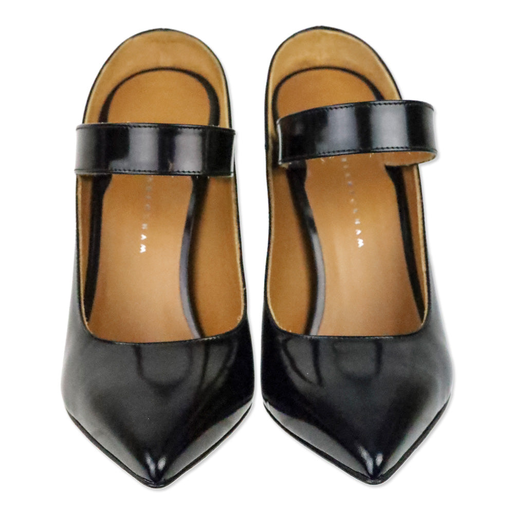 Victoria Beckham Black Gloassed Leather Solar Mary Jane Pumps