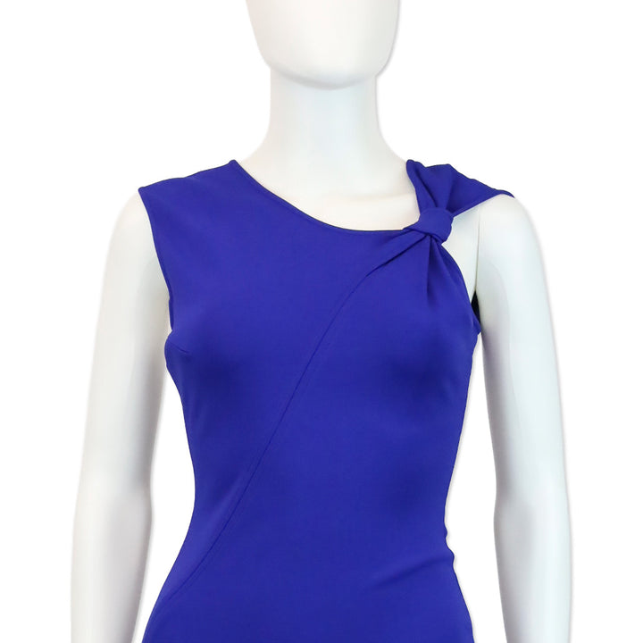 Victoria Beckham Cobalt Blue Bow Strap Bodycon Midi Dress