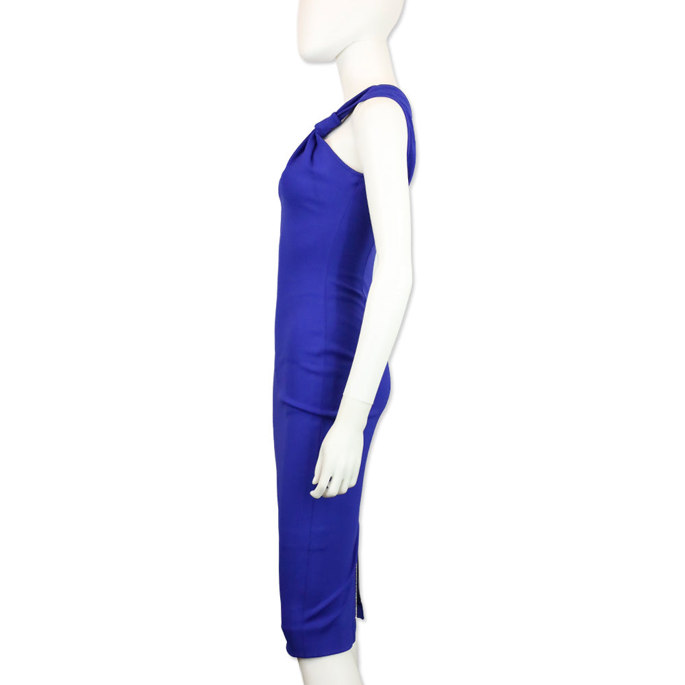 Victoria Beckham Cobalt Blue Bow Strap Bodycon Midi Dress