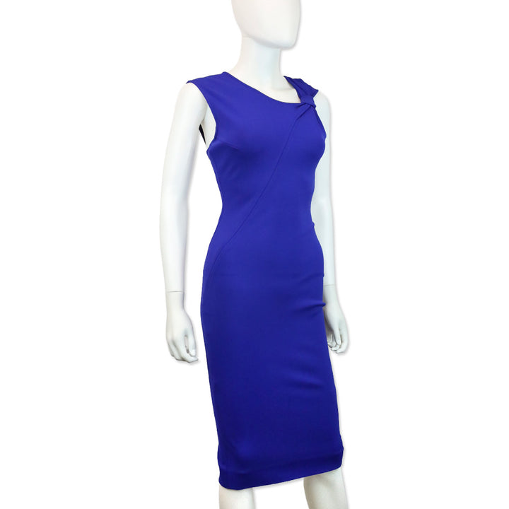 Victoria Beckham Cobalt Blue Bow Strap Bodycon Midi Dress
