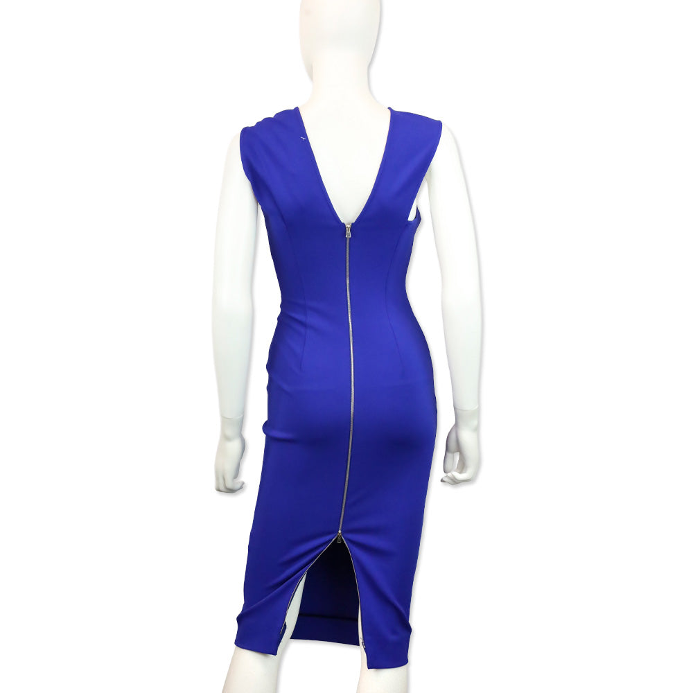 Victoria Beckham Cobalt Blue Bow Strap Bodycon Midi Dress