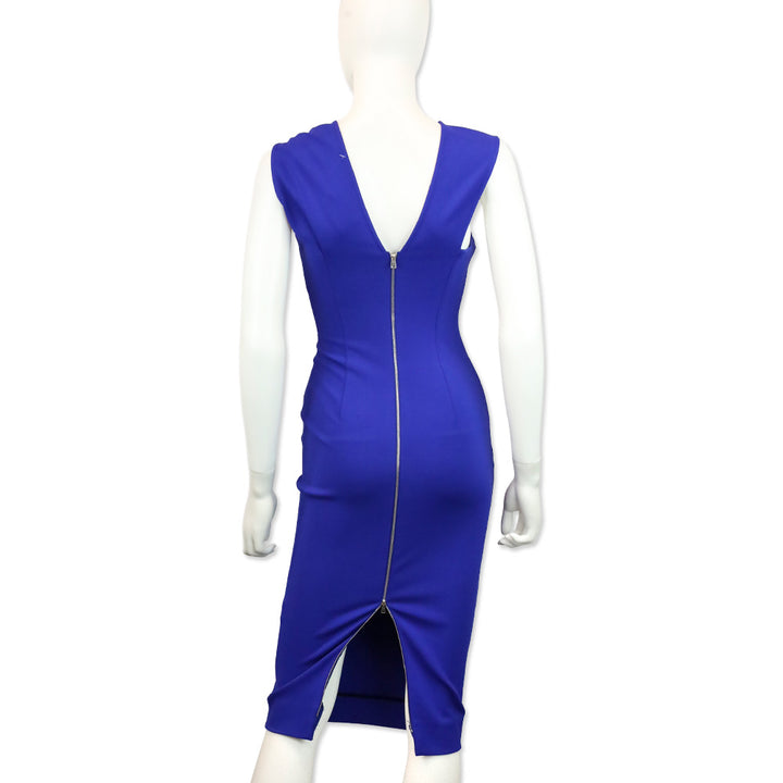 Victoria Beckham Cobalt Blue Bow Strap Bodycon Midi Dress