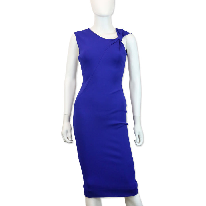 Victoria Beckham Cobalt Blue Bow Strap Bodycon Midi Dress