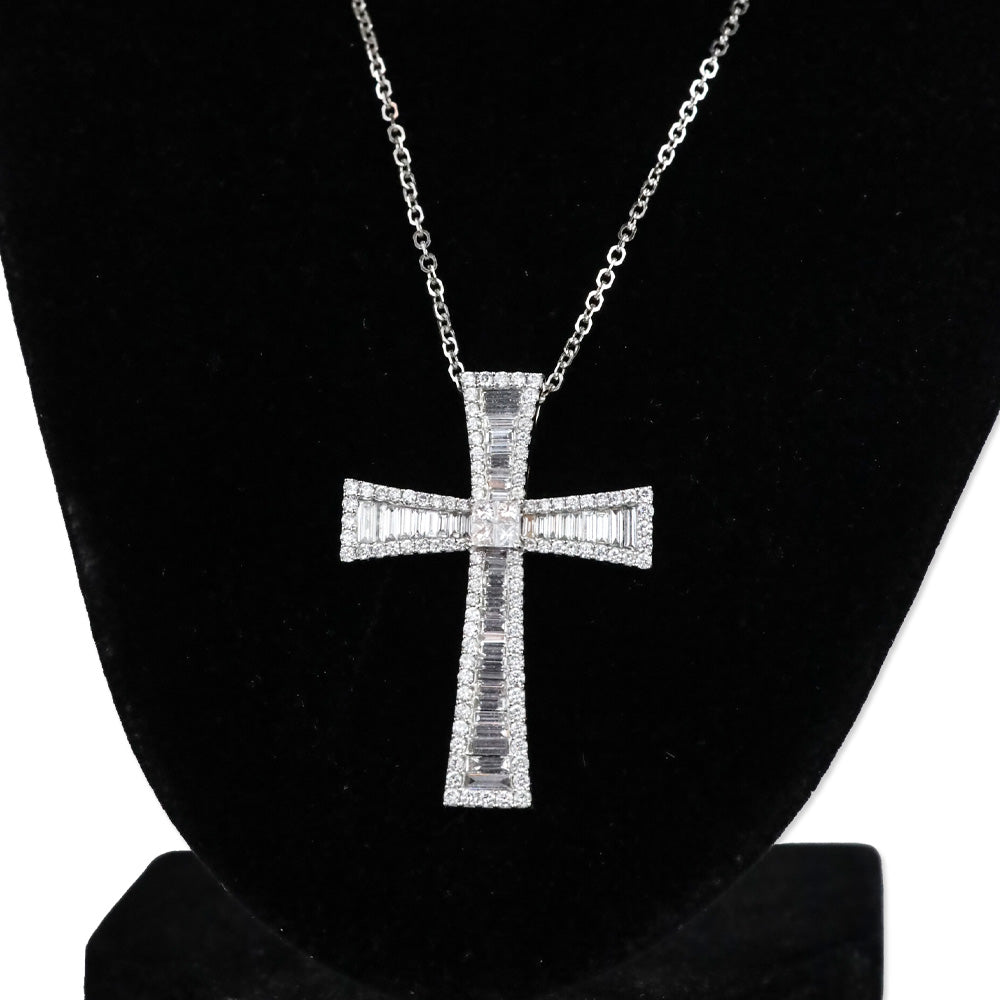 Vieri 14K White Gold Chain with Unbranded 18K White Gold & Diamond Cross Pendant
