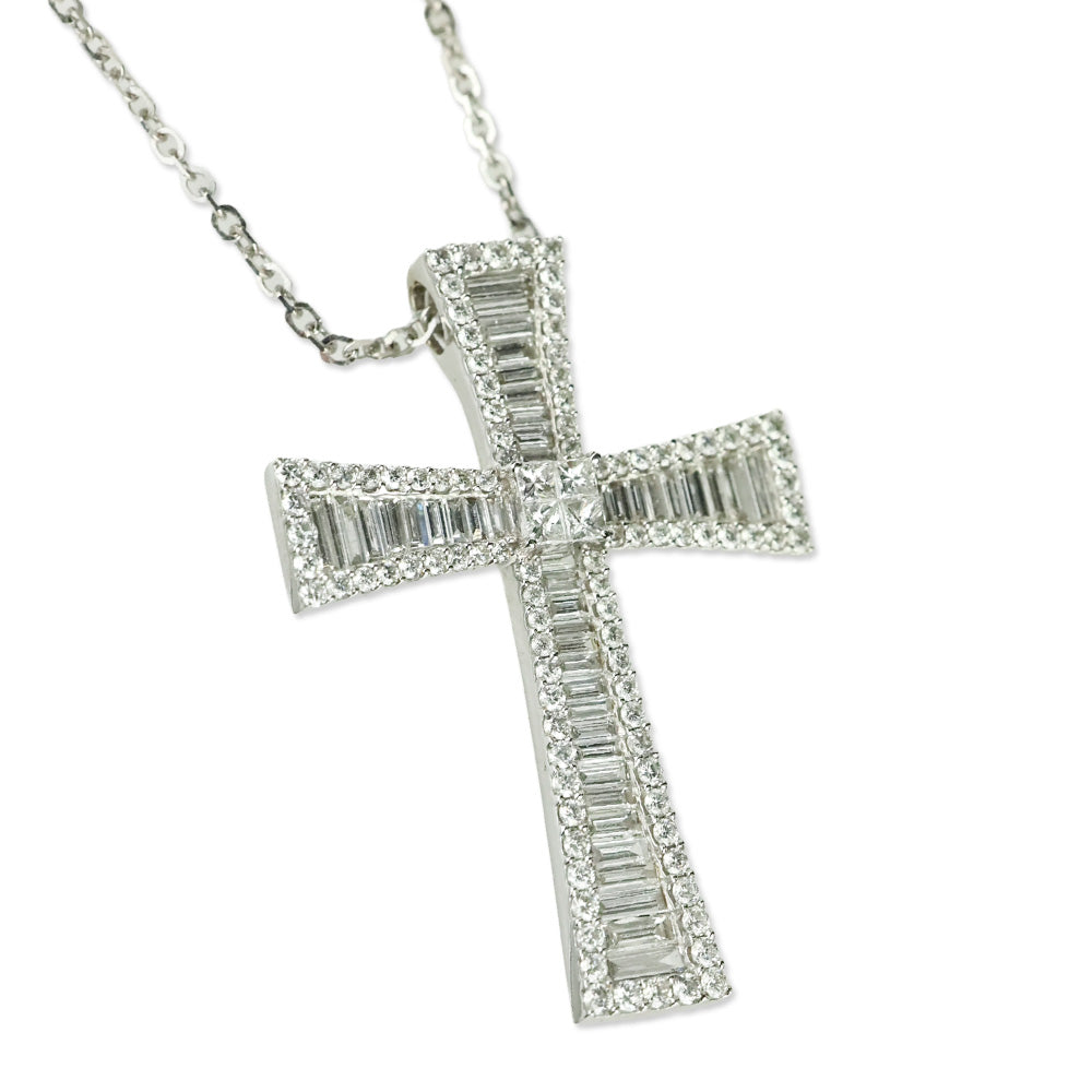 Vieri 14K White Gold Chain with Unbranded 18K White Gold & Diamond Cross Pendant