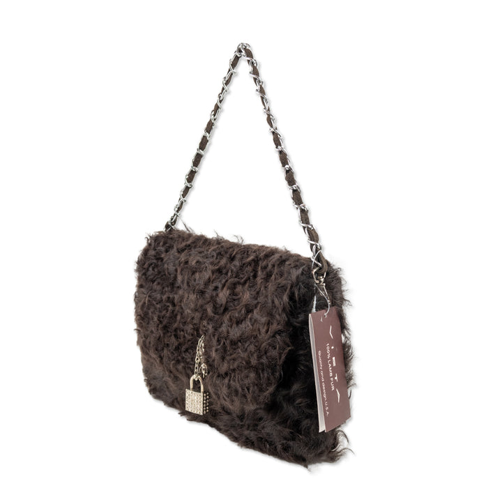 Vieta Brown Lamb Fur Shoulder Bag with Silver Charms