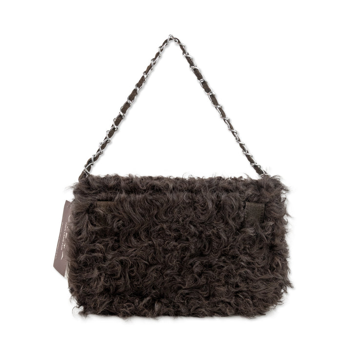 Vieta Brown Lamb Fur Shoulder Bag with Silver Charms