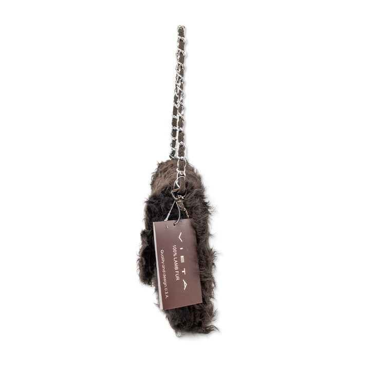 Vieta Brown Lamb Fur Shoulder Bag with Silver Charms