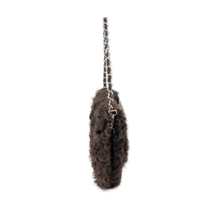 Vieta Brown Lamb Fur Shoulder Bag with Silver Charms