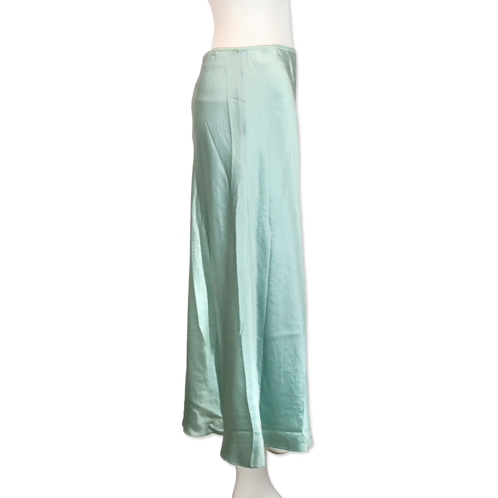 Vince Aqua Mineral Lingerie-Detailed Satin Slip Skirt