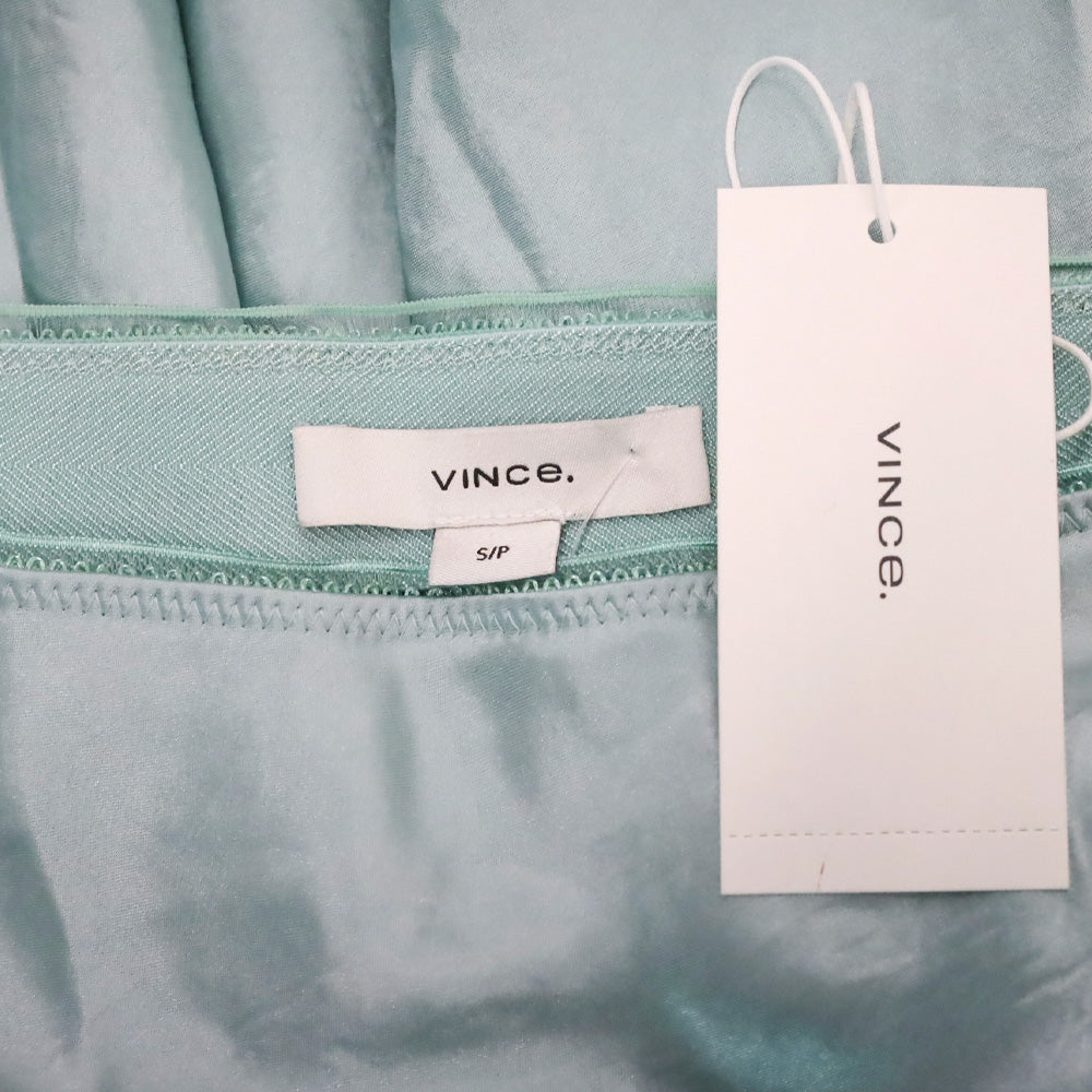 Vince Aqua Mineral Lingerie-Detailed Satin Slip Skirt