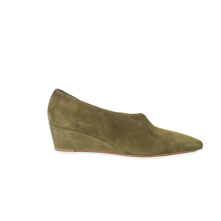 Vince Barolo Military Green Suede Wedge Pump