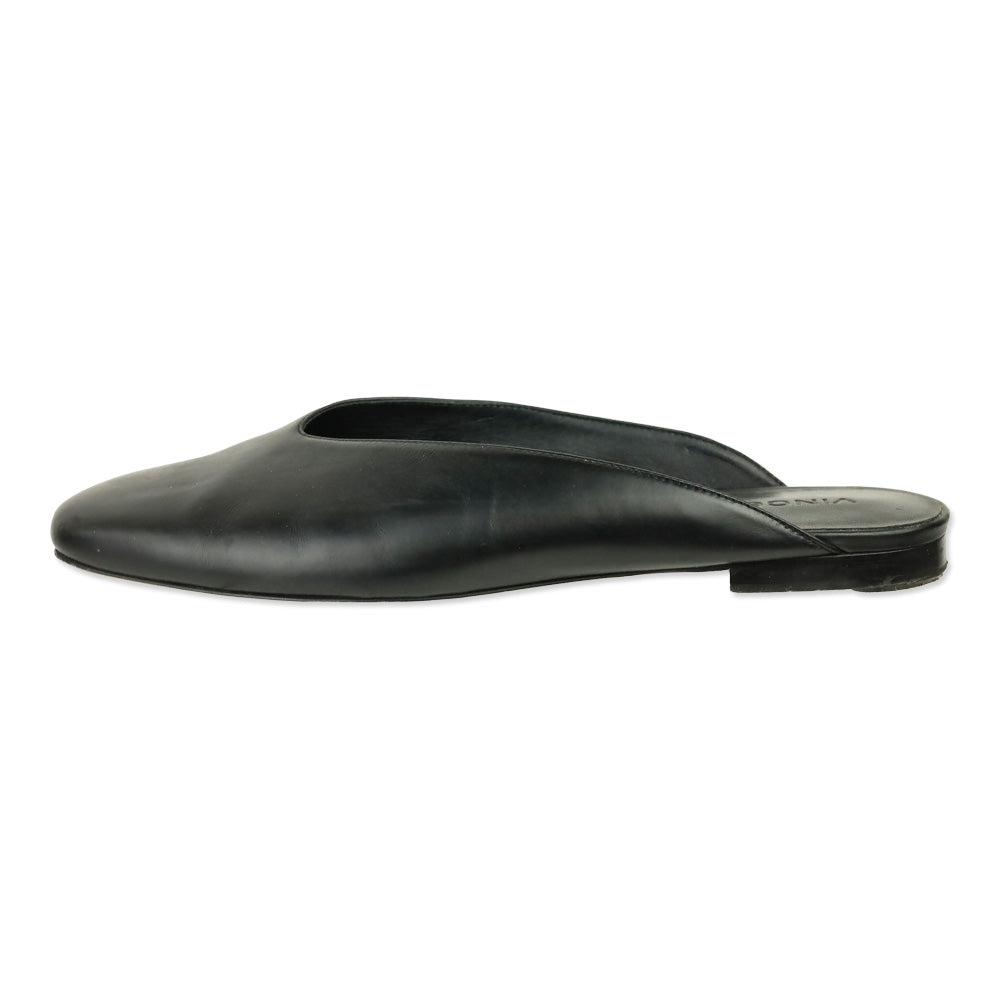 Vince Black Leather Levins Flat Mule