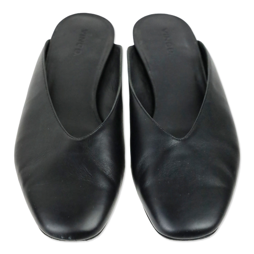 Vince Black Leather Levins Flat Mule