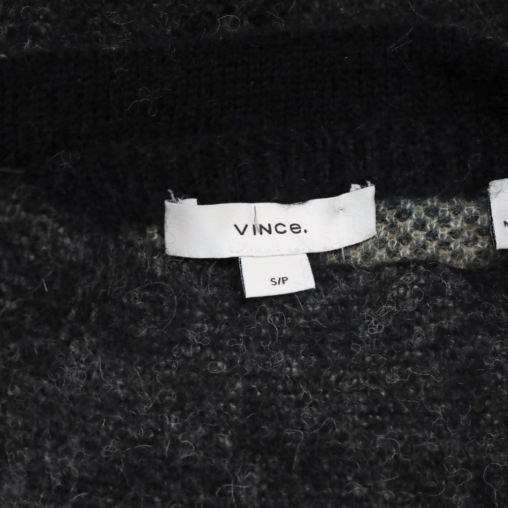Vince Brushed Dark Gray Floral Alpaca-Wool-Blend Funnel Neck Sweater
