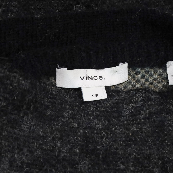 Vince Brushed Dark Gray Floral Alpaca-Wool-Blend Funnel Neck Sweater